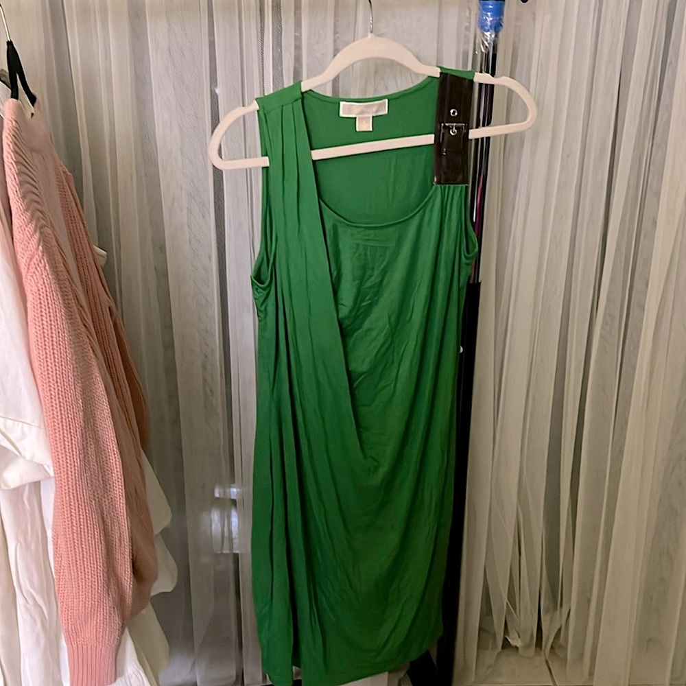 Michael Kors One Shoulder Buckle Green Dress